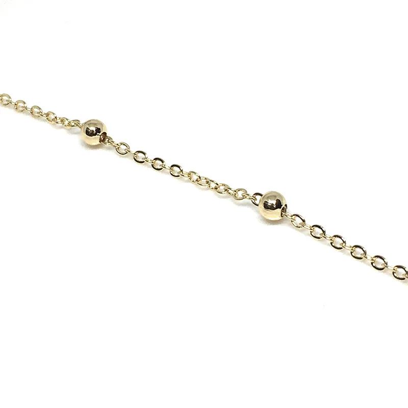 14K real gold color preserved bean chain 3MM beaded sweater chain fadeless allergy proof diy accessories wholesale