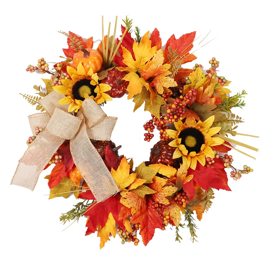 Thanksgiving Front Door decoration hanging wreath Berry Pine Cone Fall Maple wreath Halloween pumpkin wreath