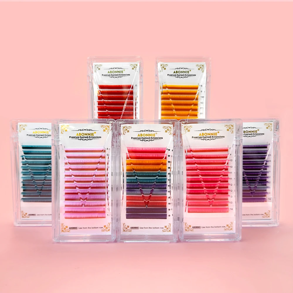 Abonnie easy fan eyelash extention matte black cashmere lash extensions volume trays colored lash extensions