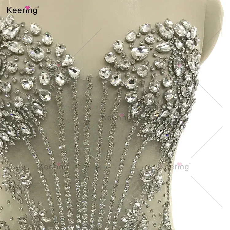 WDP-487 Keering 2024 New Design Handmade Silver Patches Sewing Shiny Rhinestone Crystal Beaded Gown Applique For Wedding Dresses