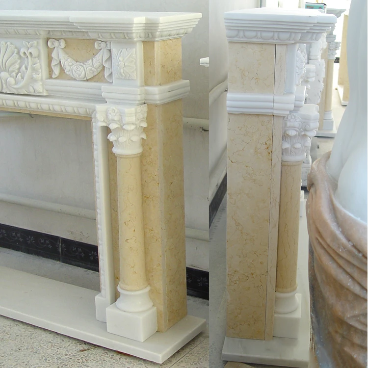 European style splicing colour Indoor decorative freestanding natural Egyptian beige marble stone fireplace