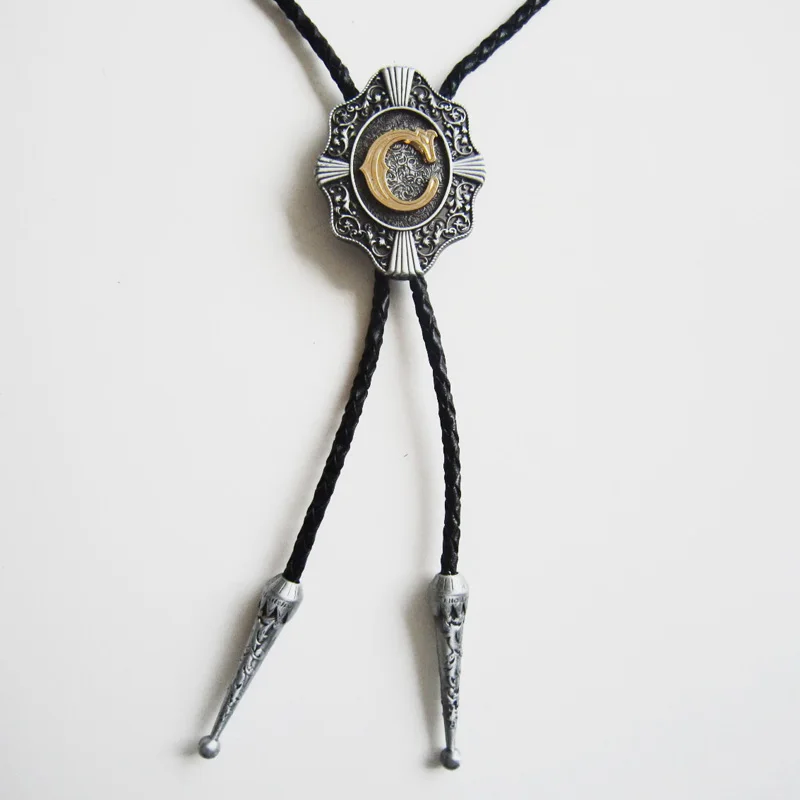 Vintage Bolo Tie for Men- Initial Letter ABCDMJR to Z Western Cowboy Bolo Tie for men