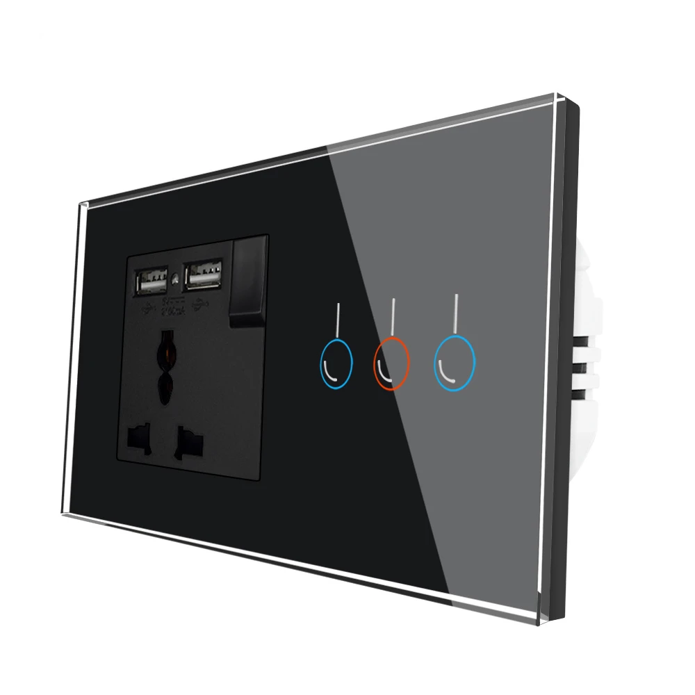 Wall Sockets Electrical Uk Glass Led Indicator Panel Wifi Tuya 3 Gang Smart Switch