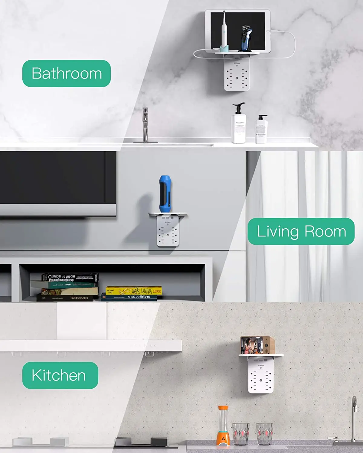 Wholesale Price Surge Protector Power Strip Wall US Plug Charging Station 6 Outlets 3 USB Wall Charging Phone Holder