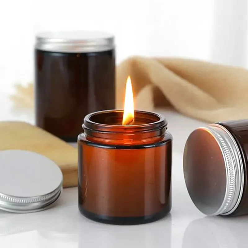 wholesale 2oz 4oz 8oz amber transparent amber candle jar Customized glass candle packaging container straight side candle jar