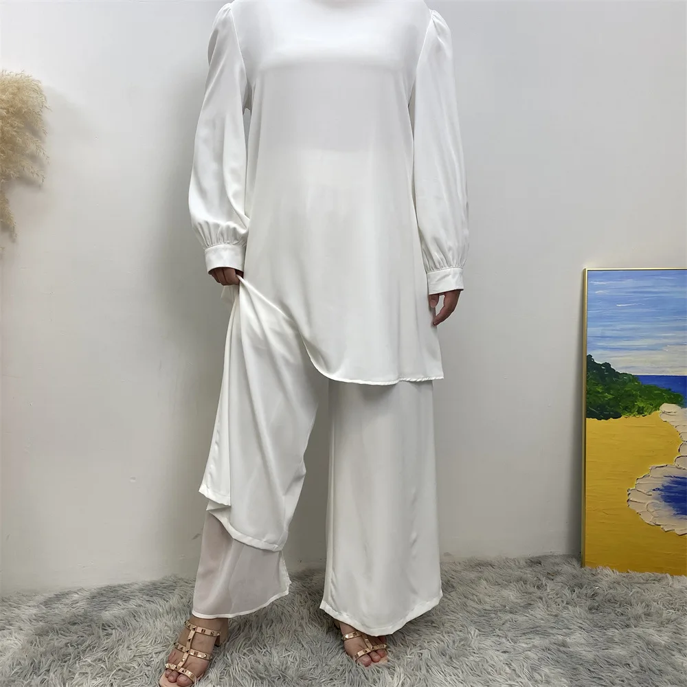 New Arrival Muslim Ramadan Clothes Outfits Long Sleeve Shirts And Pants 2 Piece Abaya Set For Women