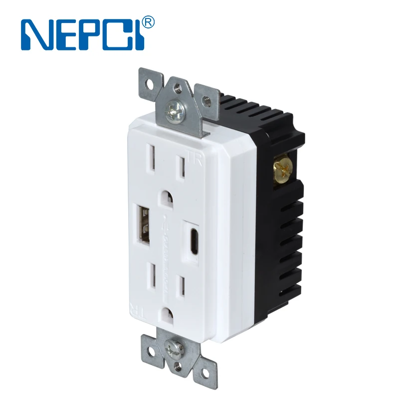 NEPCI 115X70MM American USB Wall receptacle XJY-USB-30-A/A-5V/4A US decora type wall mounted USB socket outlet FCC TEL