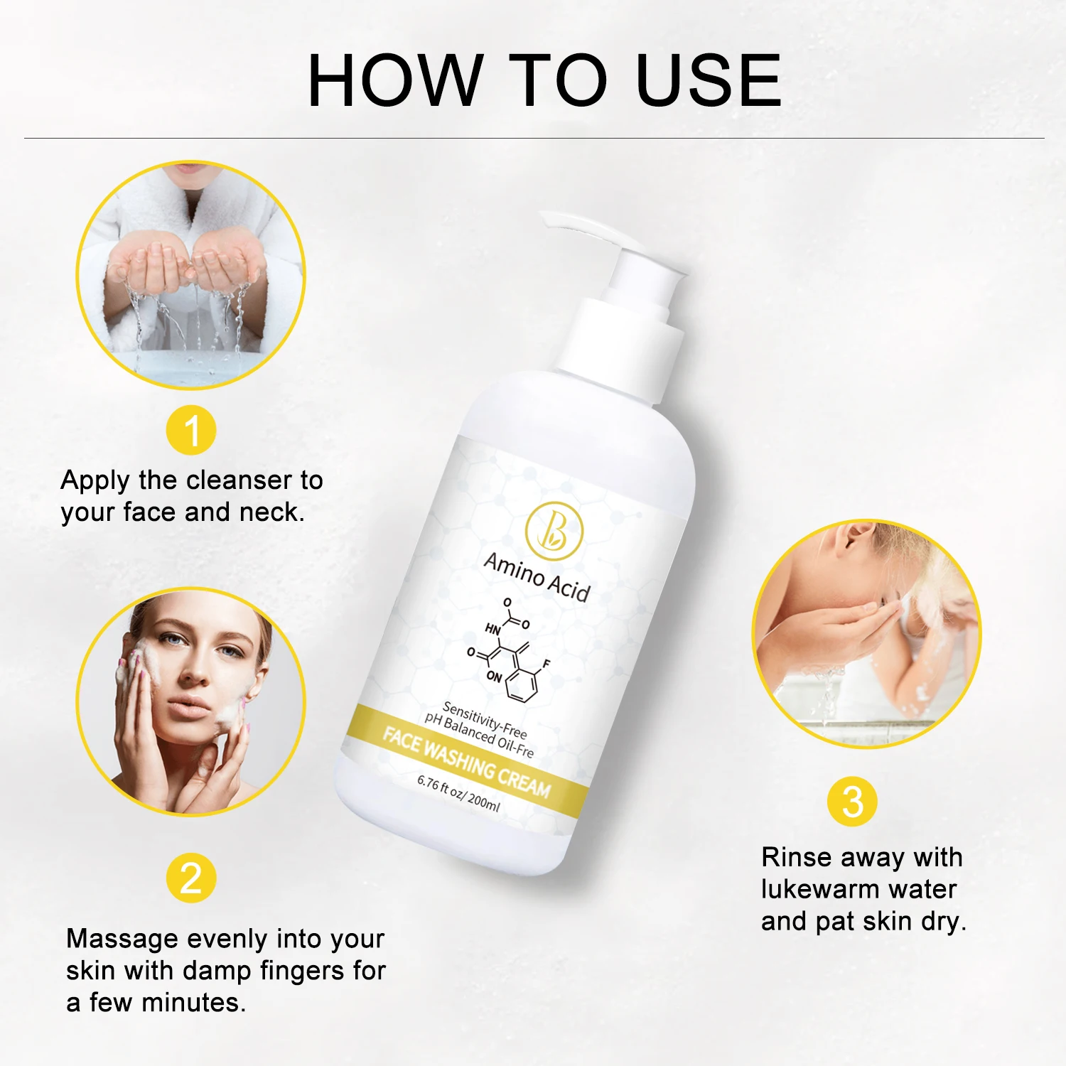 Natural skin care collagen nutrogena herbal anti acne foaming wash face wash machine Amino Acid facial cleanser for eczema