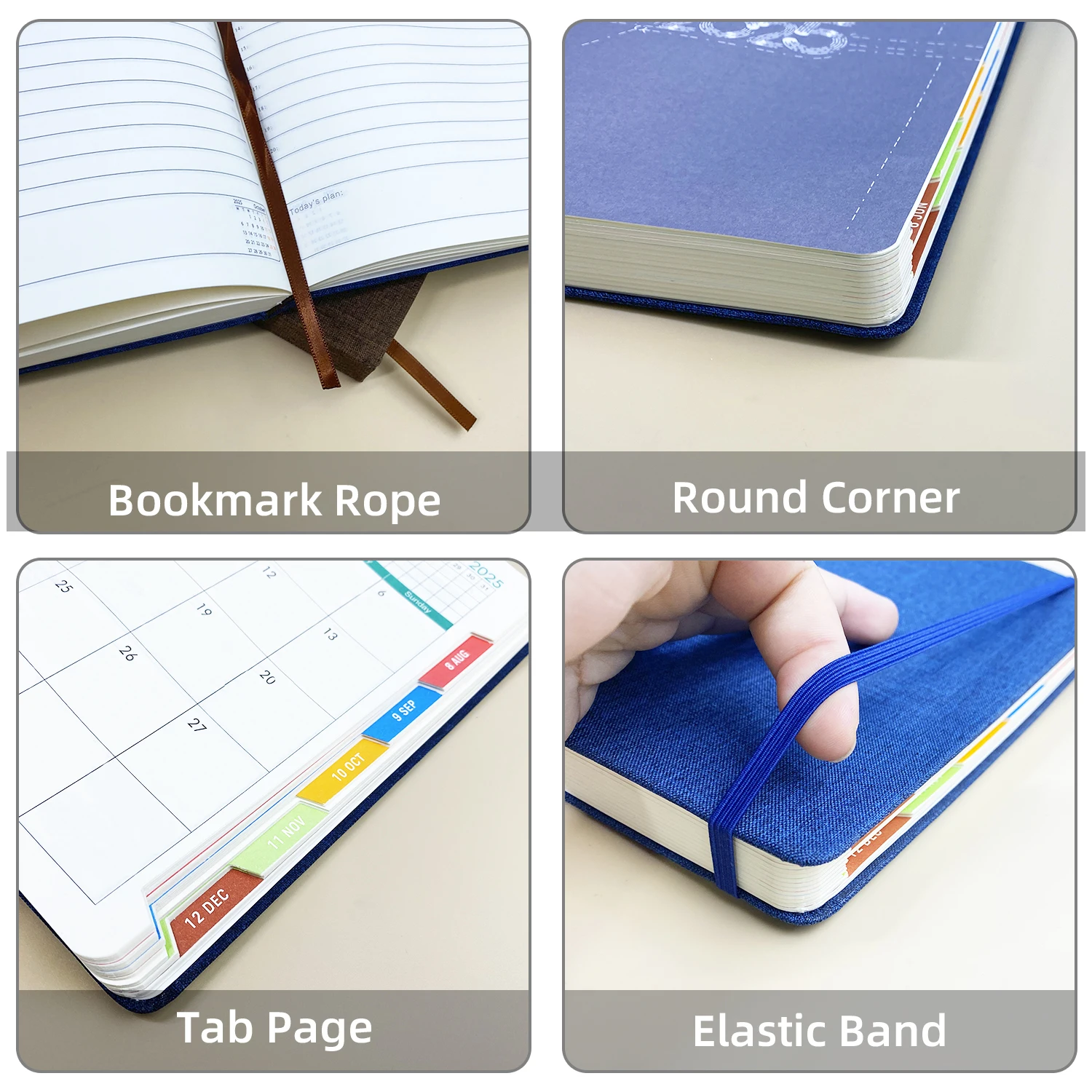 2025 Custom Logo Fabric Linen Cover A5 Journal Agendas Notebook