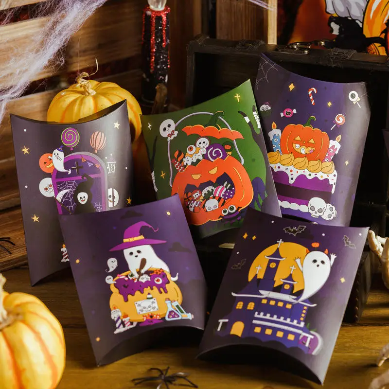 Halloween Pillow Shaped Candy Gift Box Creative Cartoon White Cardboard Funny Chocolate Gift Packaging Paper Box