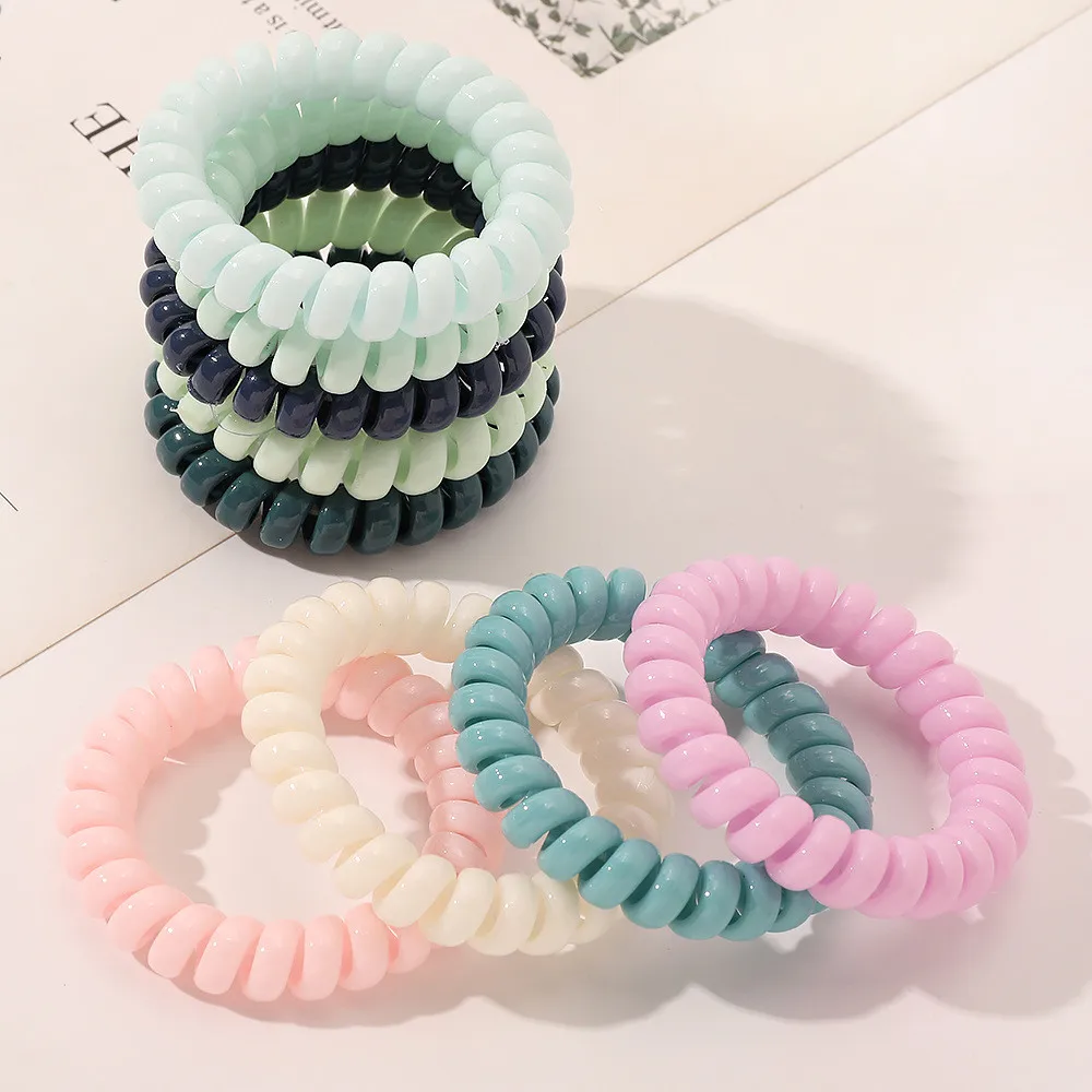 New Fashion Women Reusable Colorful Ponytail Telephone Wire Coil Elastic Hair Tie Band Rope For Girls