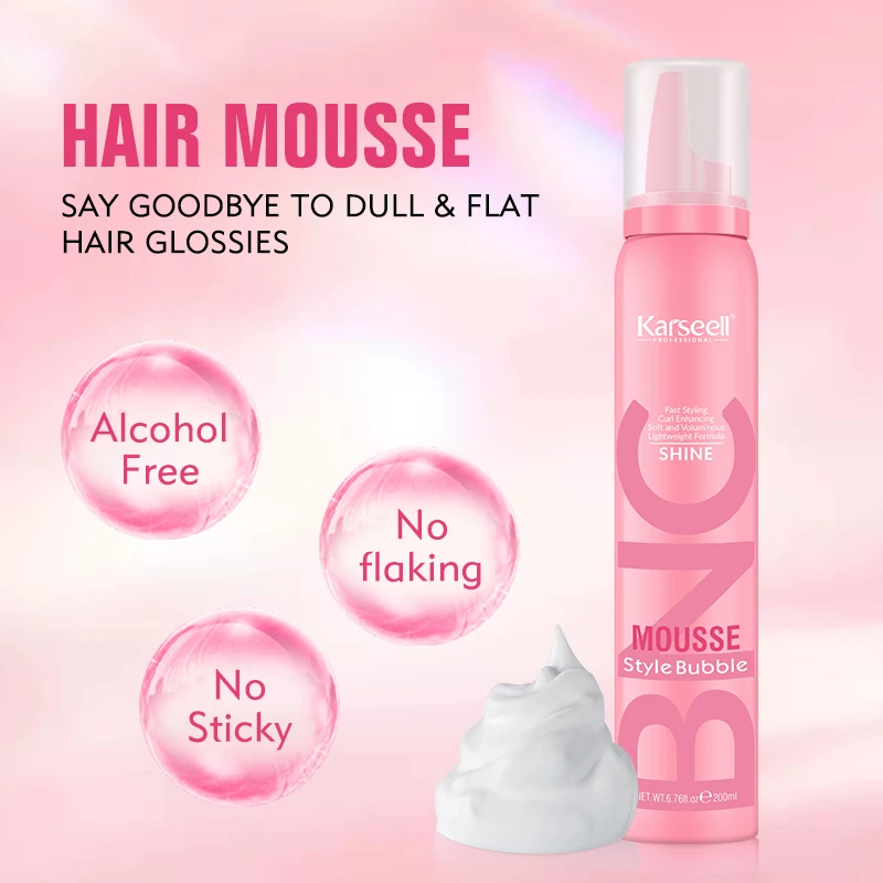 Free Sample Karseell Hair Mousse Styling Foam Private Label 200ml Shiny Non Flaking Foam Hair Curl Mousse For Women