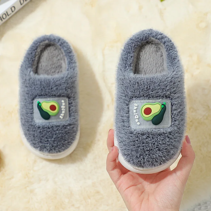 Plush Cute Children Thick Bottom Kids Cotton Slippers Autumn Winter Girls Boys Indoor Non-slip Fur Slippers