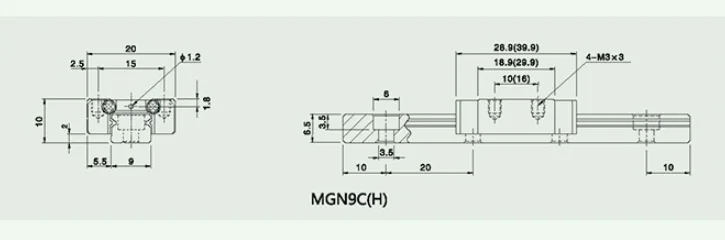 MGN9H MGN9R cnc machine tool miniature linear motion guide rail with slide block