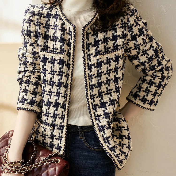 2021 new arrival autumn winter  houndstooth Swallow gird classical elegant women tweed jacket classical