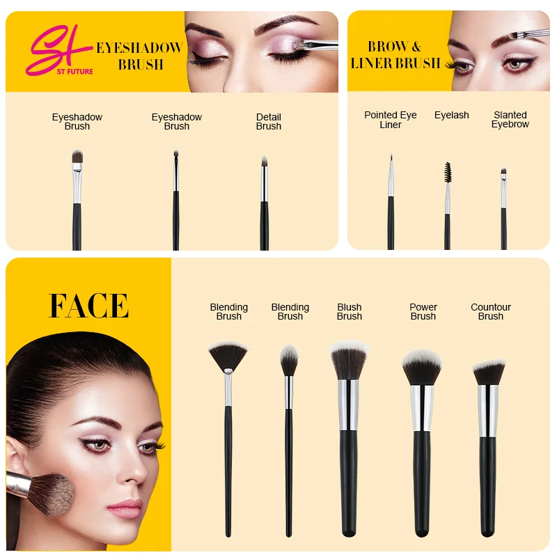 ST FUTURE 12pcs Luxury Vegan MakeUp Tools Custom Logo Privately Label Makeup Brushes Foundation Brush Set