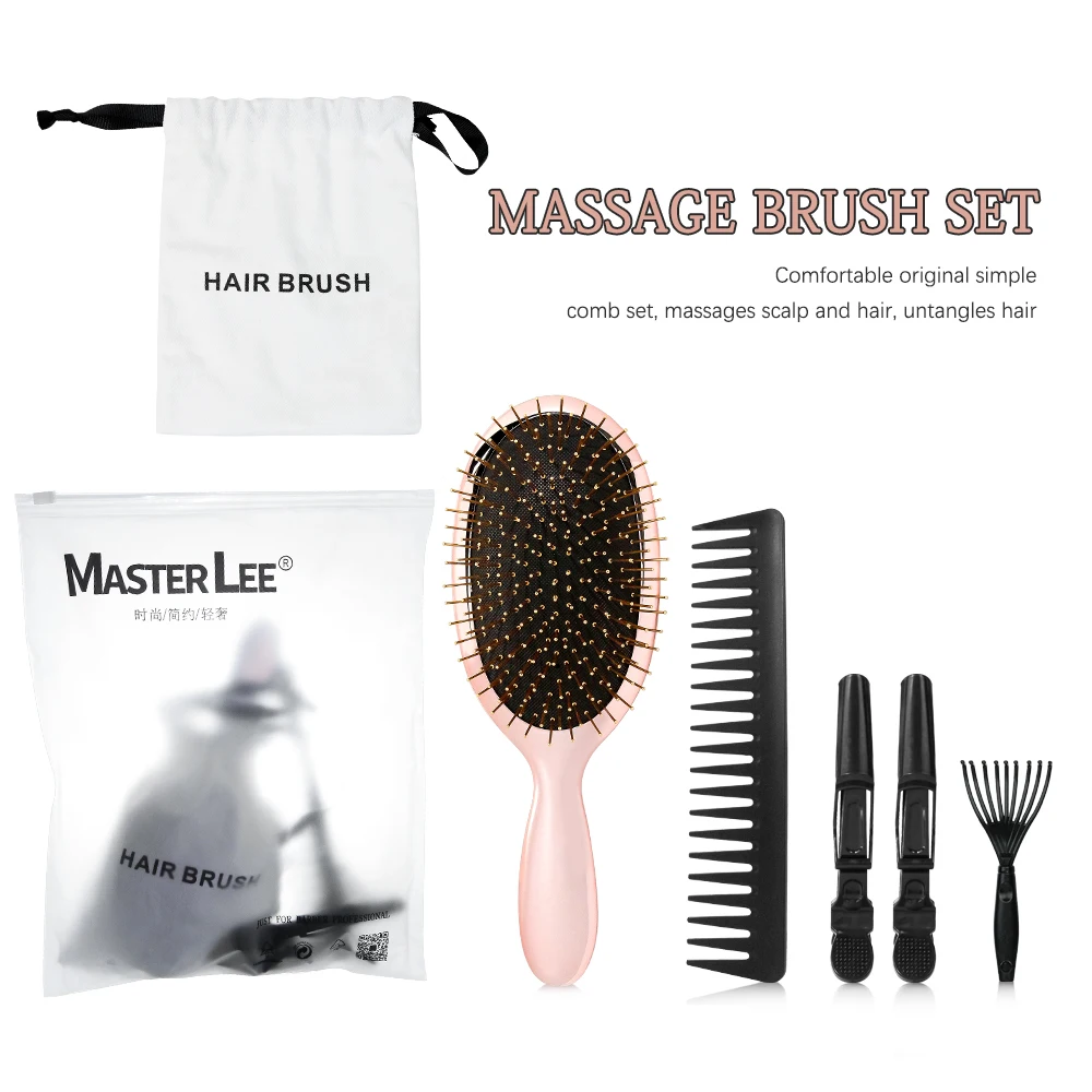 Amazing Hair Care Set Electroplating ABS Hair Brush Metal Pins Wide Tooth Comb Brush Cleaner and Clips