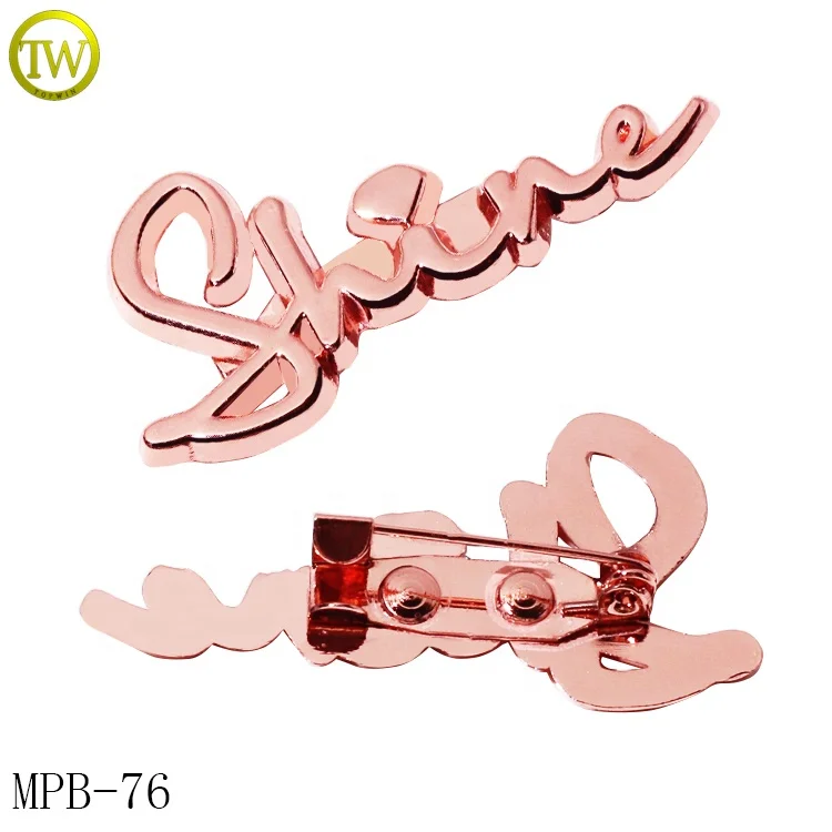 Custom letter badge pins clothing decorative name pin tags matte silver garment accessory metal butterfly label for promotion