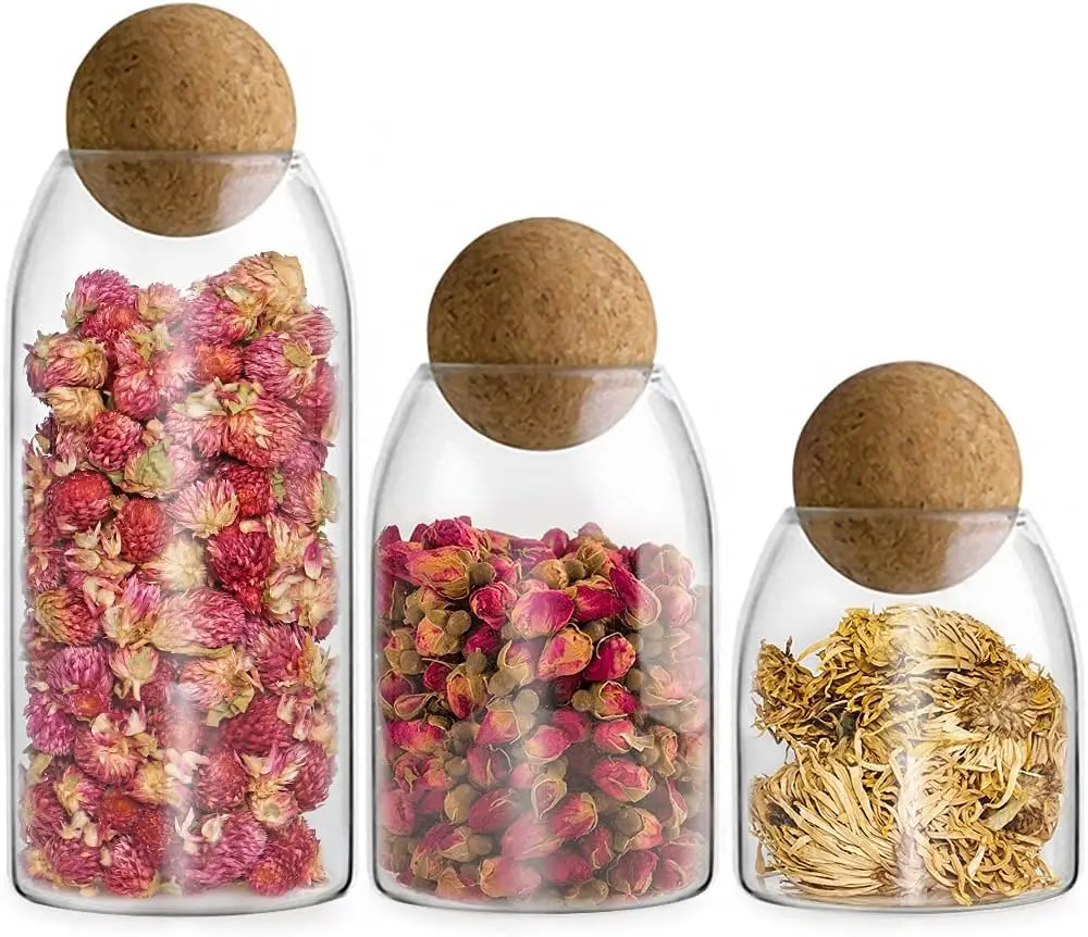 MDLUU glass jar with ball cork lid, glass jar with wood lid, storage container jar for coffee, tea, spices, sugar, salt,3 sets