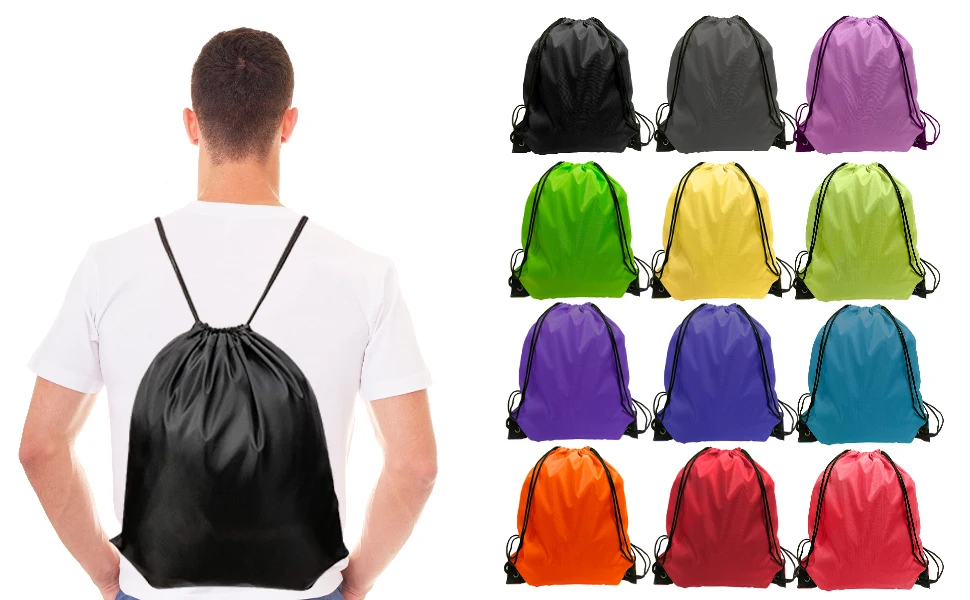 XP-Promos 210D Polyester Durable Sports Backpack Soccer Basketball Fitness Drawstring Cinch For Swimming Pool Gym String Bag