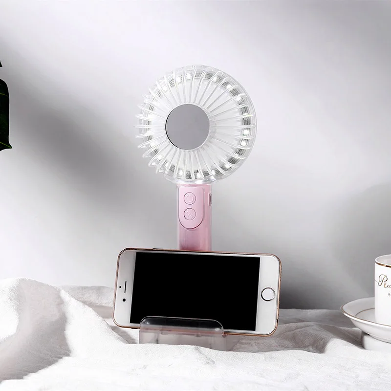 Новый продукт ручной хрустальный вентилятор зеркало для макияжа светодиодный мини-вентилятор с держателем телефона