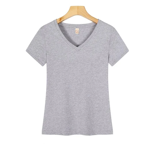 High quality Customized blank 92.2% Cotton,7.8%spandex,200GSM soft plain v-neck t shirt women for wholesale with custom printing