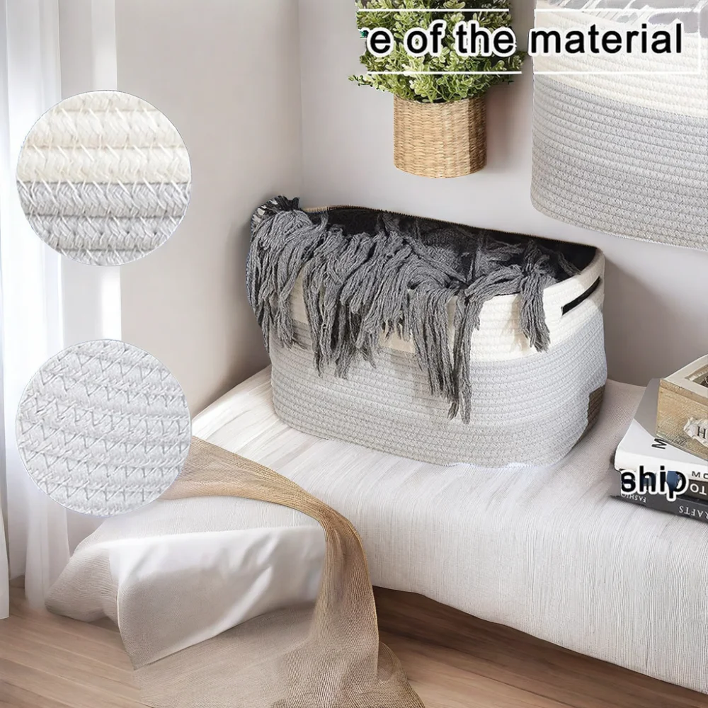 Woven Cotton Rope Storage Baskets for Toys Clothes Organizer Clothing Storage Made of Fabric Cloth High Quality Pack of 3 Morden