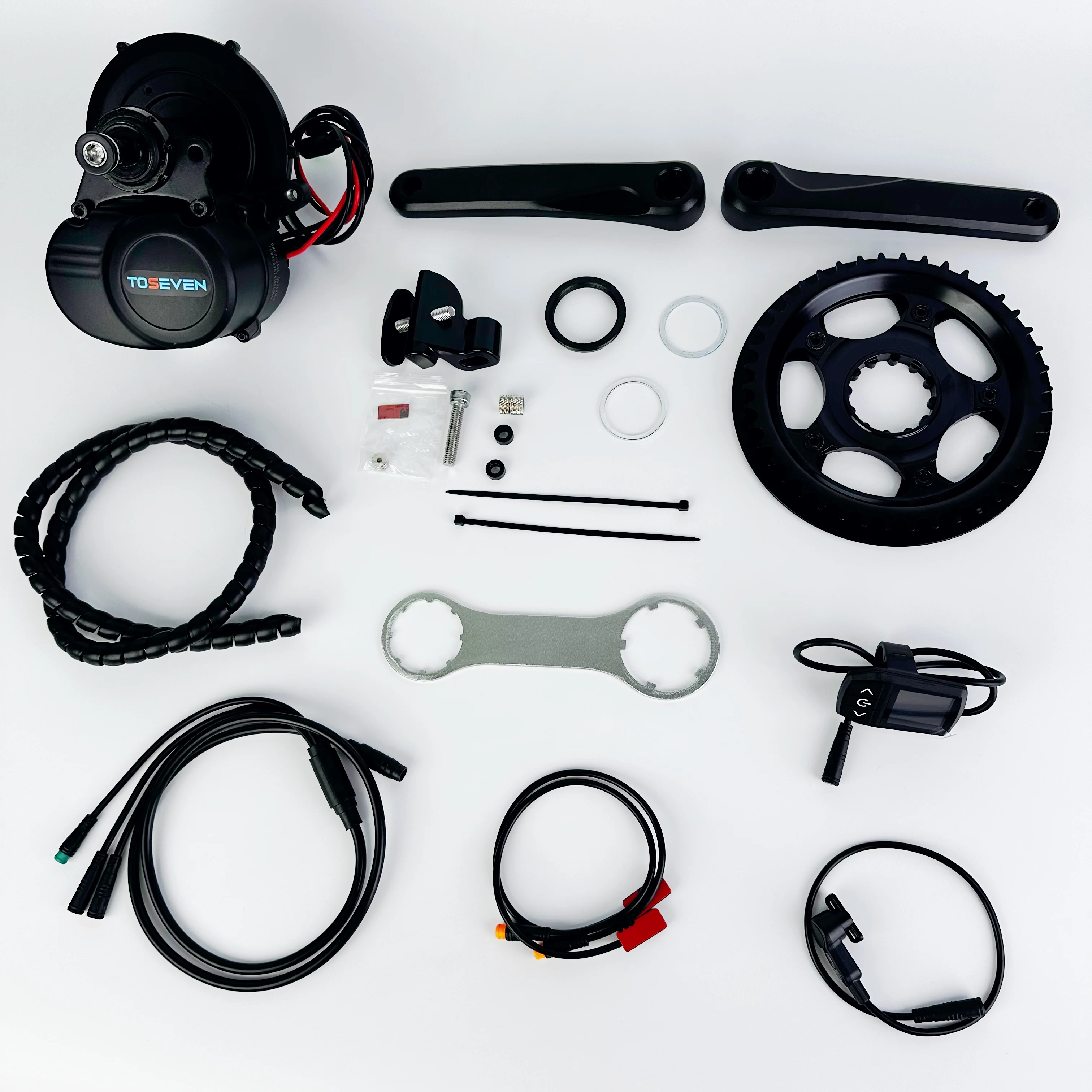 TOSEVEN DM02 36v 48v 250W Mid Motor Kit for Electric Bike (EBike) and Trikes 250W Conversion Kit with LCD Display Torque Sensor