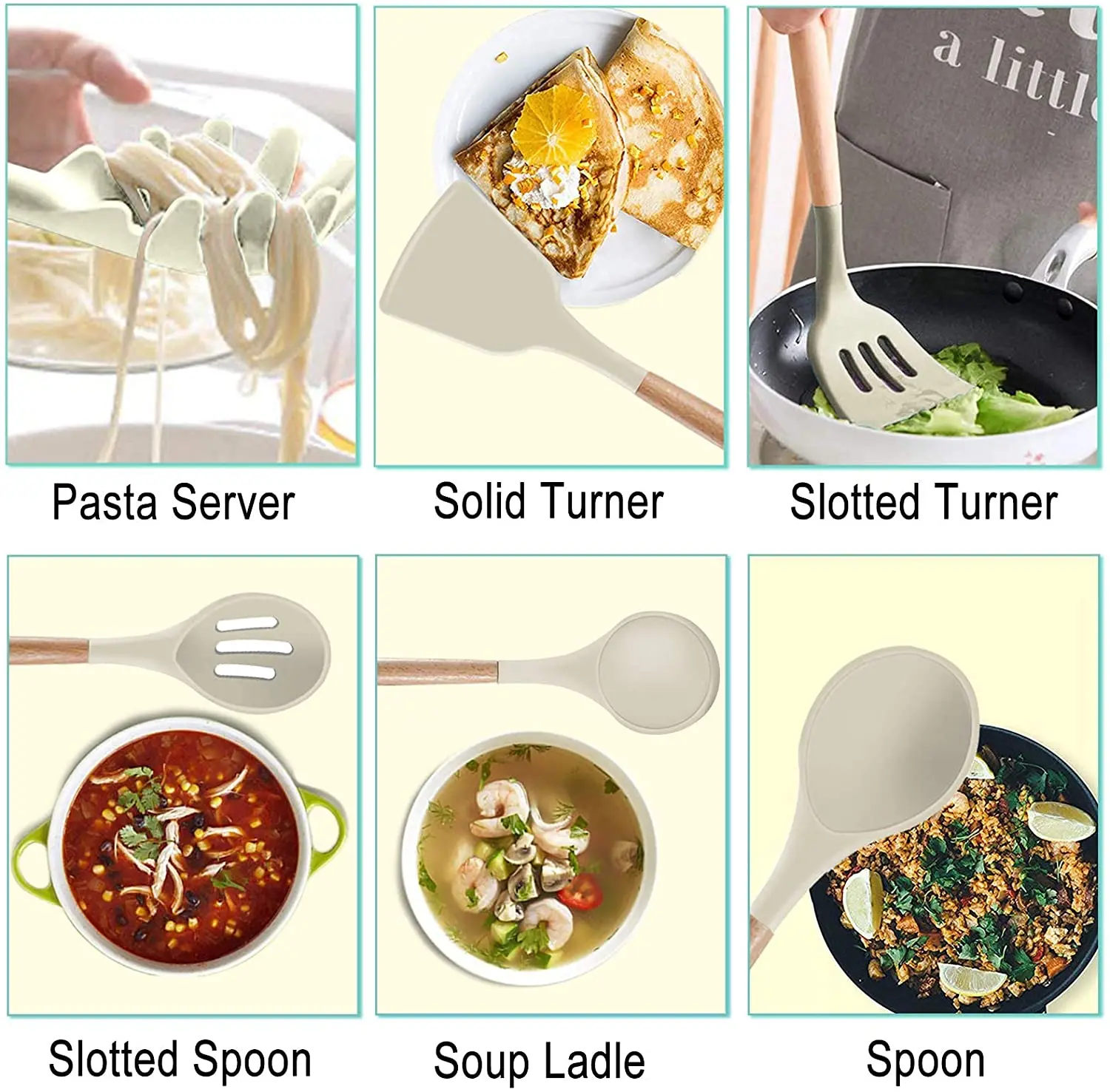 Hot Selling White Cooking Tool Set with Silicone Turner Ladle Spatula Nonstick Kitchen Utensils Sets for Kitchen