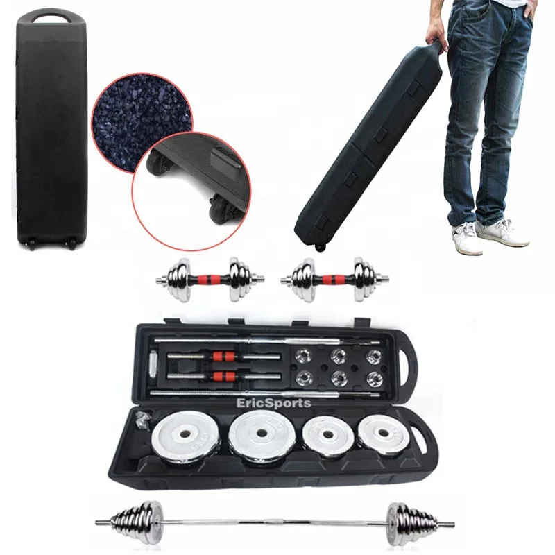 Wholesale gym equipment  fitness chromed adjustable 50kg Barbell and Dumbbell set