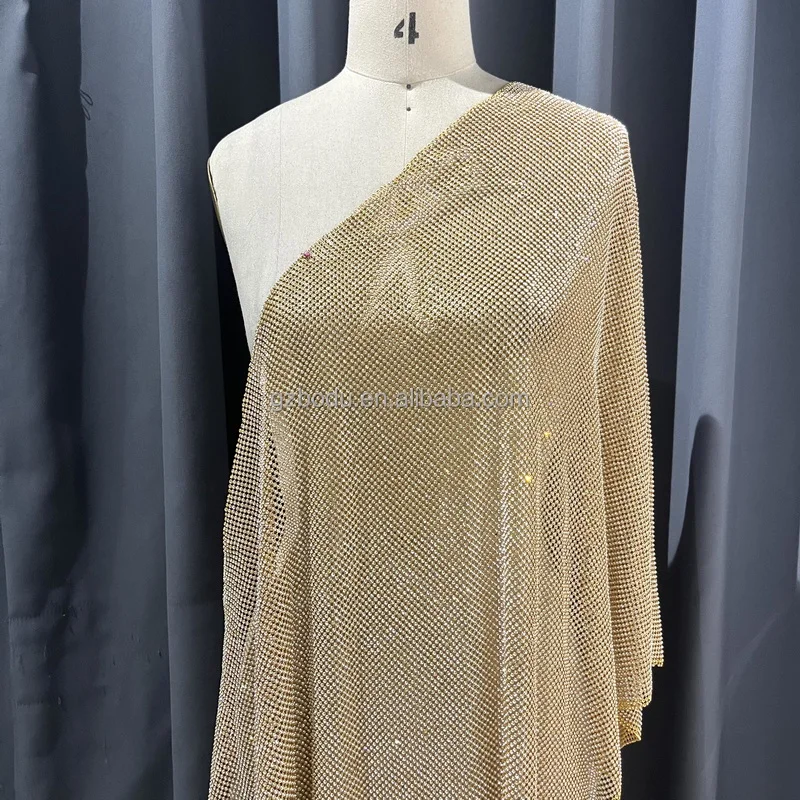 Economic Price Rhinestone Mesh Fabric Crystal Metallic Chainmail Fabric for Clothes Shoes Accessories Bags Cars-Woven Technique