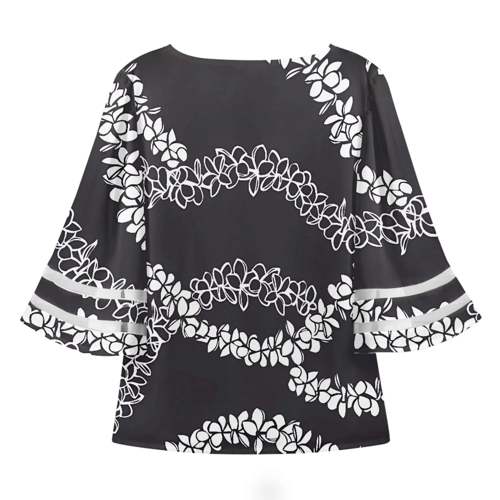Black Polynesian Elei Floral Printed Blouse For Women Custom Fashion Blouses Elegant Women Summer Plus Size Short Sleeve Blouses