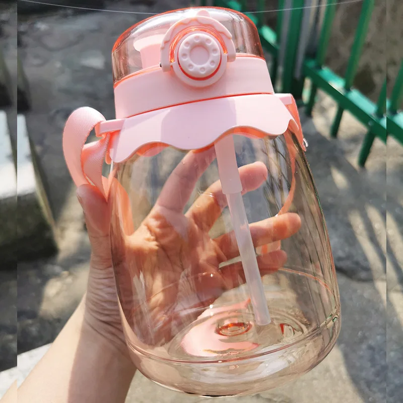 Lovely double drinking pudding cup sports kettle fat student sports cup straps girl straw cup