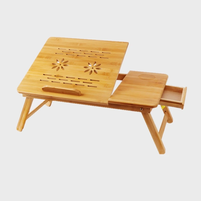 Wholesale custom multifunctional height adjustable folding laptop desk bamboo table with cup holder