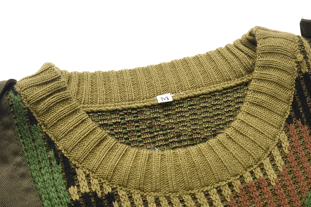XINXING Patch Knitted Winter Jumper Crew Neck Combat Pullover Yemen Olive Green Jungle Camouflage Tactical Sweater