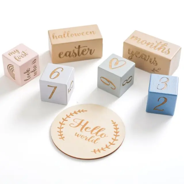 Newborn commemorative wooden square milestone baby birth month commemorative photo photography props