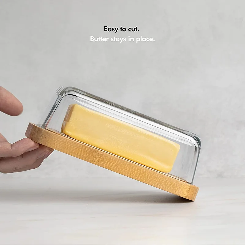 Glass Covered Butter Holder Tray Dish with Lid for Countertop and Refrigerator Door Shelf