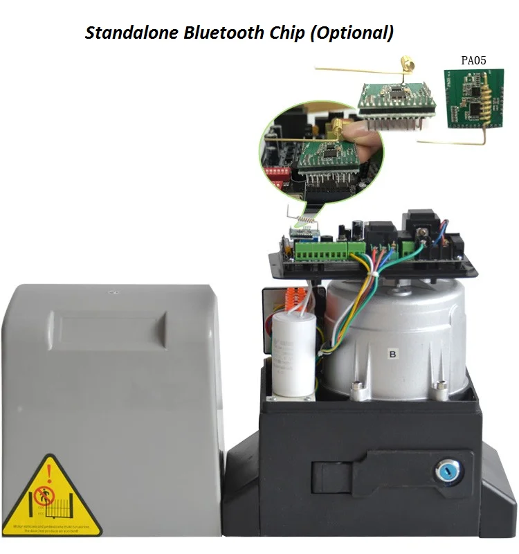 Sliding gate motor control board with onboard bleutooth chip socket