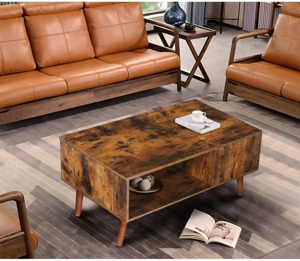 New design wooden coffee table wire coffee table with metal frame living room furniture 2 tier