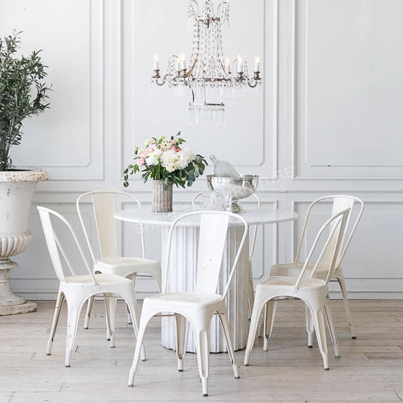 Directly factory Cheap Stackable Outdoor Chairs White Metal Dining Chairs Restaurant Cafes Metal Dining Table And Chairs