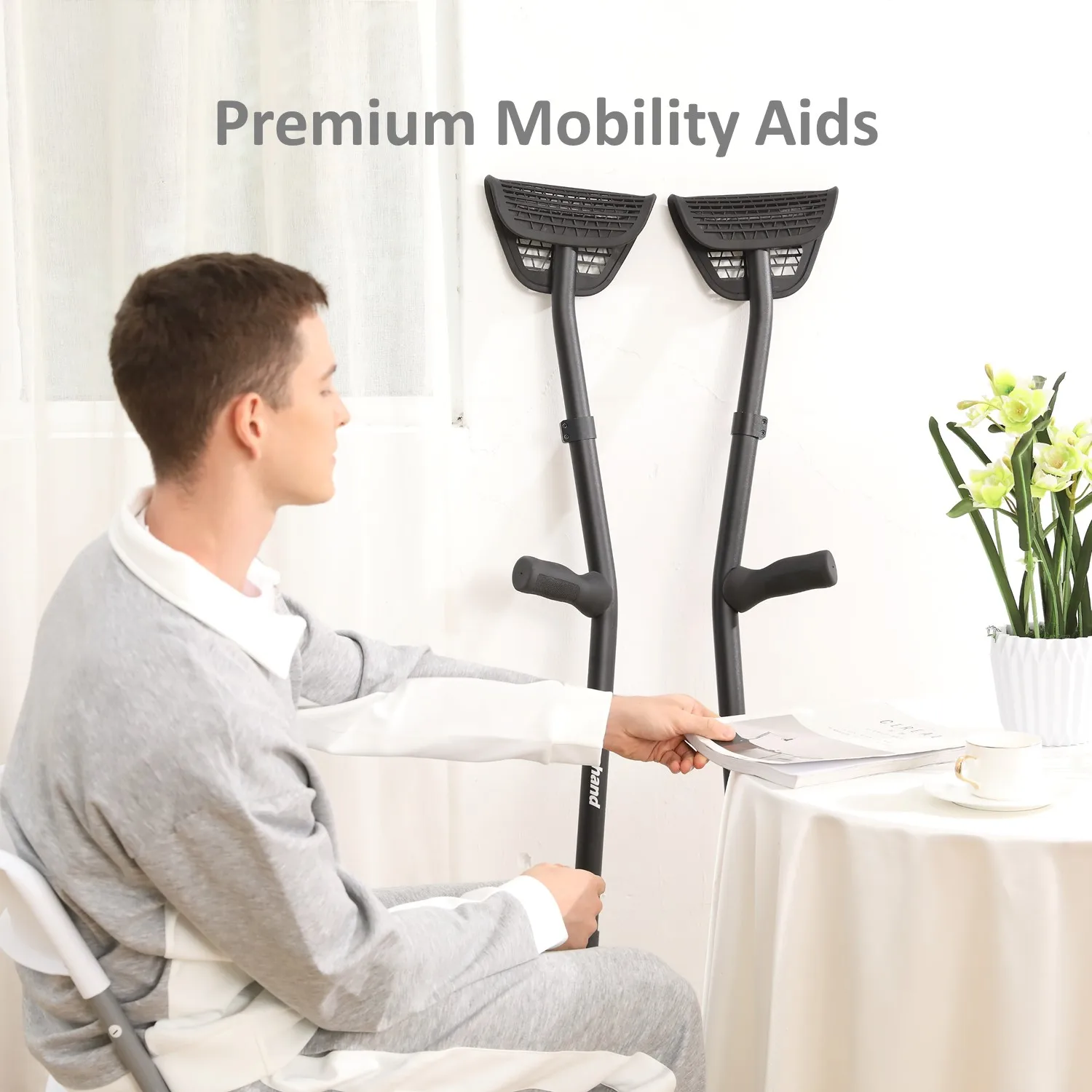 Rehand Aluminum Disabled Walking Cane Elderly Elbow Crutch Recuperator Height Adjustable Underarm Crutches