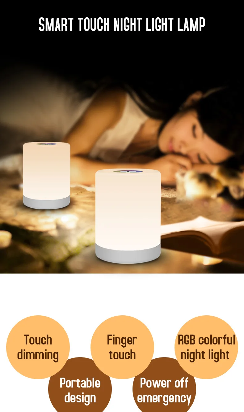 
Smart Bedside Table Lamp Baby Dimmable RGB Color Changing Motion Control Chargeable Touch Sensor LED Night Light 