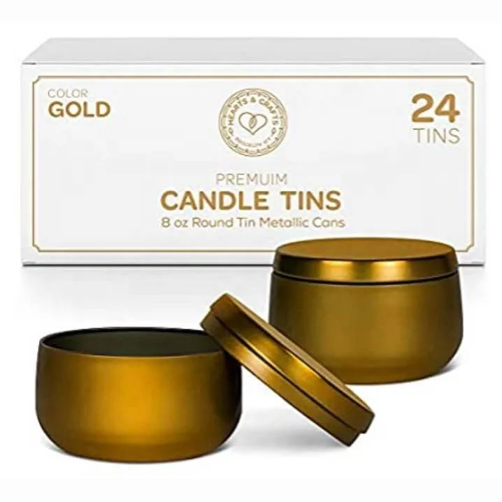 Most Popular New Arrival 4Oz 8Oz Gold Metal Candle Tin Container Gold Candy Tin Box