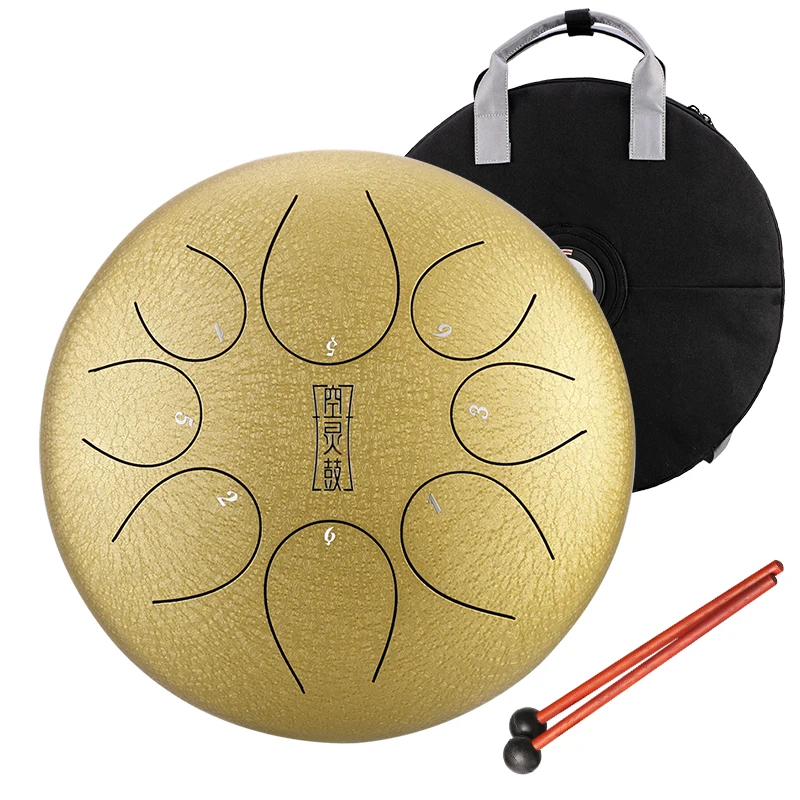 Hluru Round Tongue Drum Musical Instrument 8 Note 8 Inch Drumset  F Tone Steel Hanpan Tank Drum Percussion Instrument Drum TY8-8
