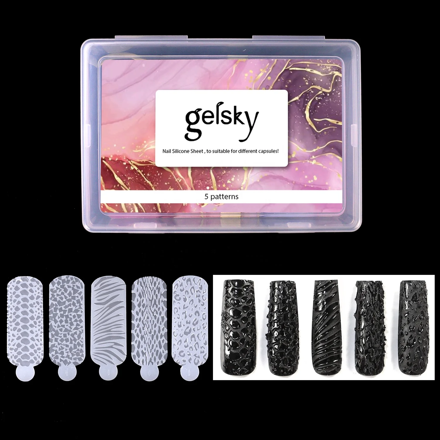 Gelsky Reusable Silicone Nail Mold Snake Leopard Zebra Diamond Nail Art Manicure Tools