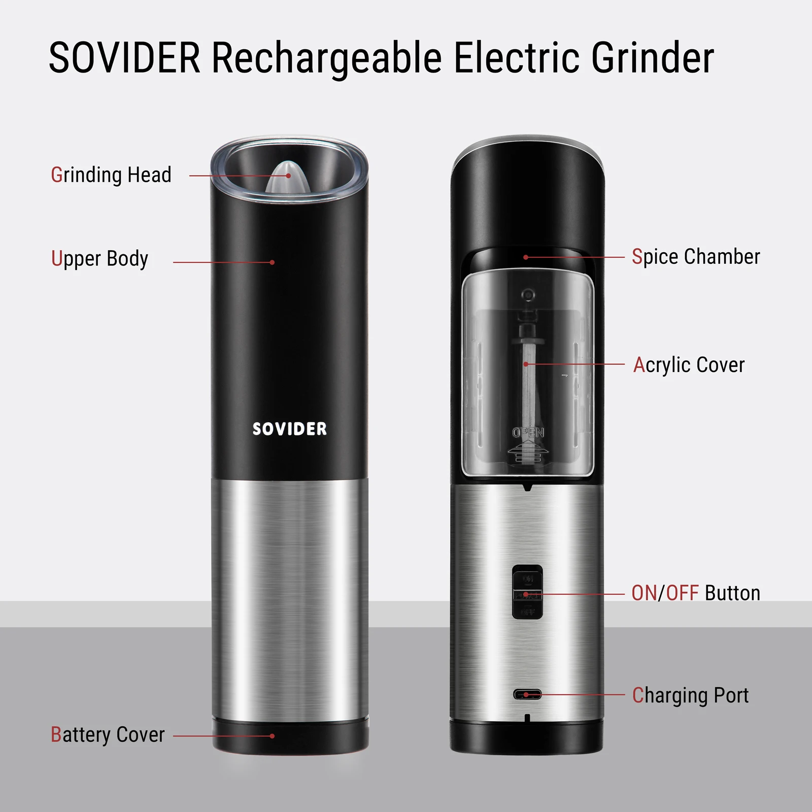 electric pepper grinder with Adjustable Coarseness, One-Hand Operation, Ideal Salt and Pepper Grinder in the Kitchen