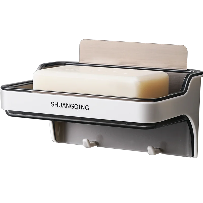 SHUANGQING factory wall mounted double soap dish holder with hooks  hanging soap holder wall mounted no drill soap rack
