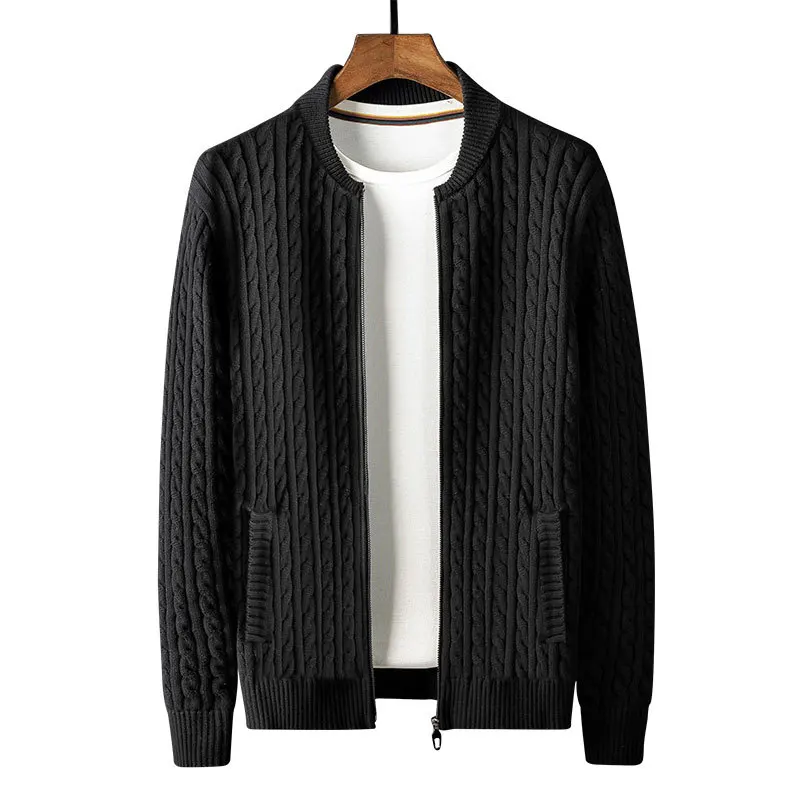Men Winter Fall Knitted Sweater Coat Cardigan Sweaters Zip Cable Cardigan Jacket