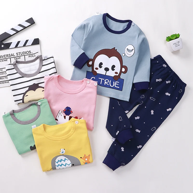 
High Quality Cotton Pajamas Sleepwear Cute Cartoon Print Long Sleeve for Kids Children baby boy clothing sets 