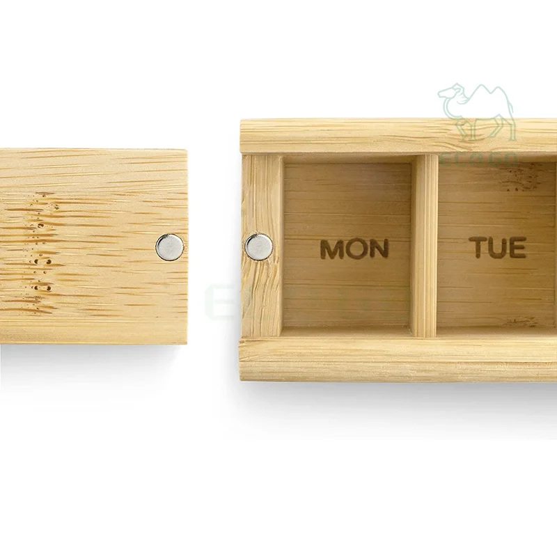 Natural Bamboo Wooden Pill Box In 7 Days Tablet Organizer Perfect For Vitamins Pills And Supplements